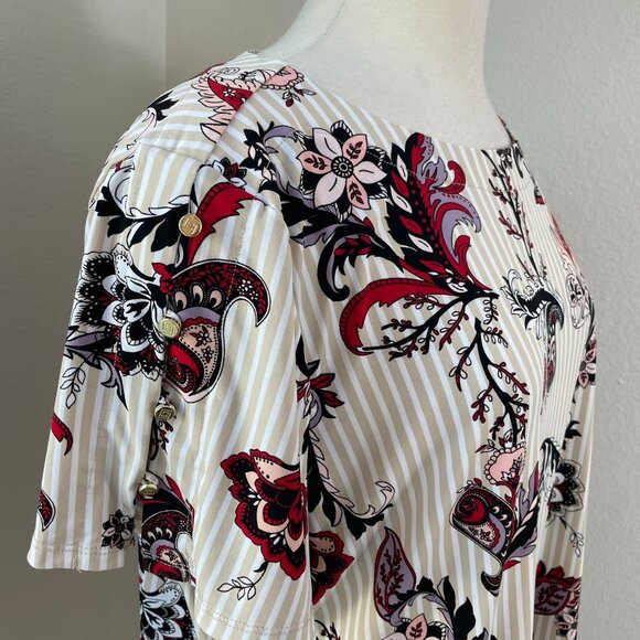 Liz Claiborne Womens Plus XXL Floral Stripe Tunic Top Stretch Short Sleeve Shirt - Picture 2 of 9